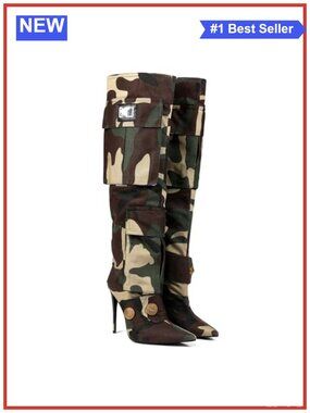 High Heel Knee-High Boots Pointed Toe Canvas Party Dress Boots